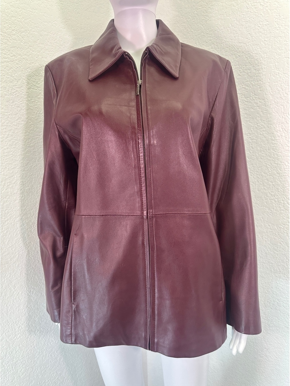 Women’s Sz L Burgundy Genuine Leather JLC New York Vtg Y2K Minimalist Capsule